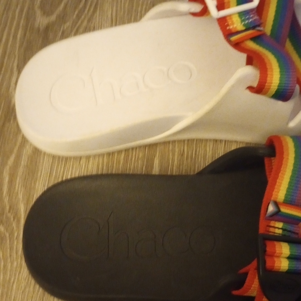 Chaco Rainbow Strap Slide Sandals — Black & White Footbeds - Picture 3 of 3